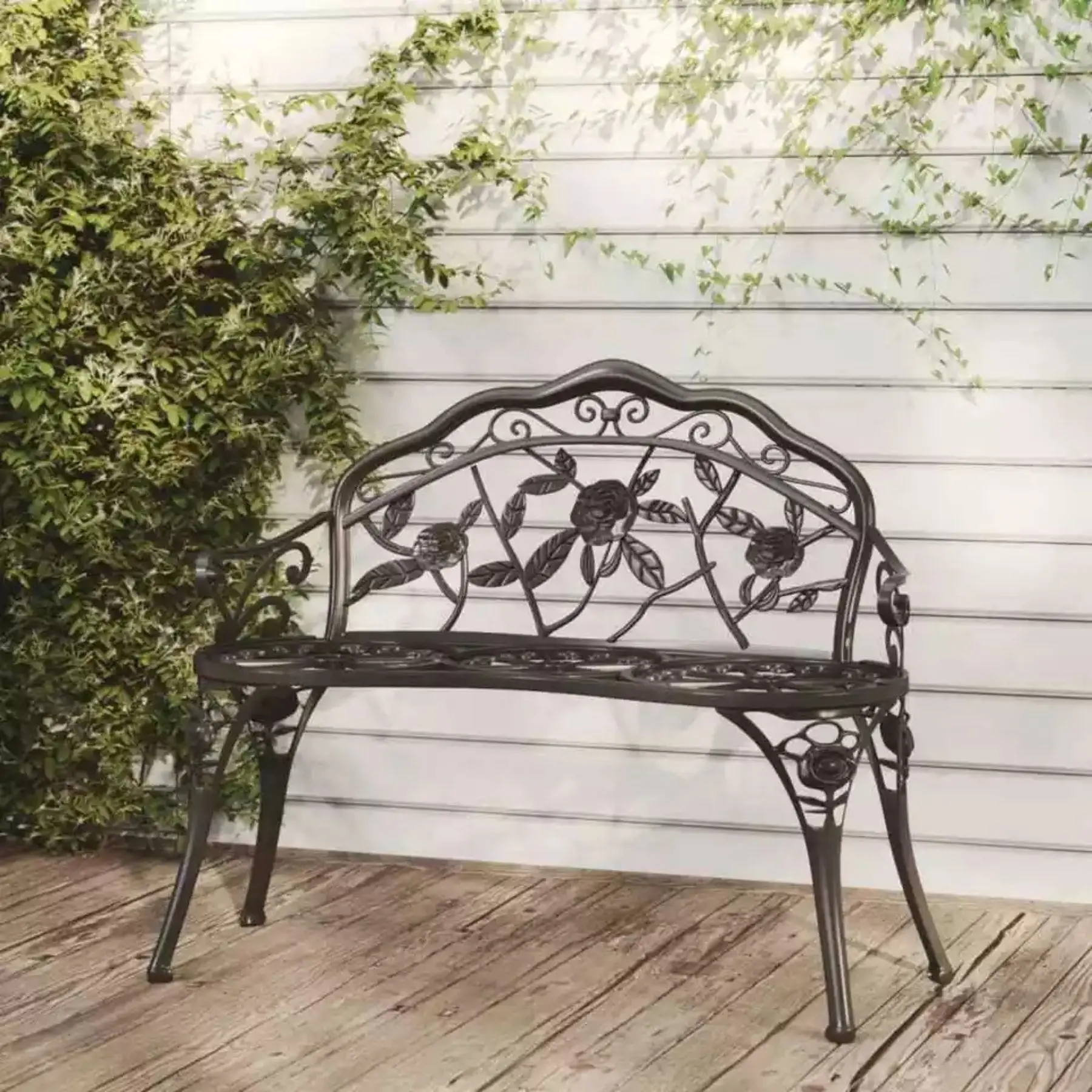 Big Furniture Warehouse Cast Aluminium Garden Bench Metal Frame 2 Seater Patio Chair Outdoor Seating