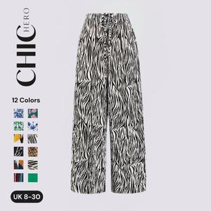 ChicHero Multi Colour Floral Print Comfort Spring Summer Elastic Waist Pleated Trousers Fit Pants Womenswear Accessory Boho Bottom Casual Clothes Wide Waist Comfortable Trousers print  pants