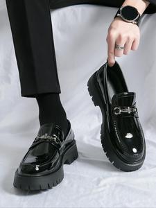 Men's Business Solid Color Round Toe Slip-on Loafers, Trendy Thick-soled Leather Shoes for Daily Life, Fashion Shoes for Party, Daily Clothing Decor, British Style Formal Footwear