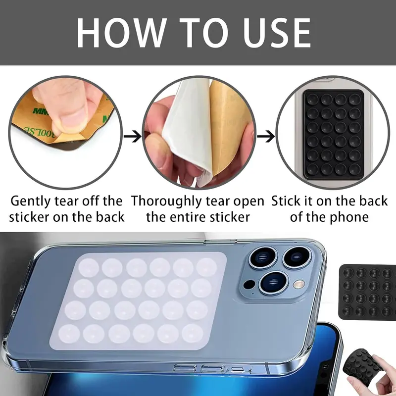 6 PCS Sticky Phone Grip, Silicone Suction Cup Holders, Suction Cup Holder, Anti-Slip Phone Sticker for Walls, glass, tiles, Compatible with All Phones and Cases 3