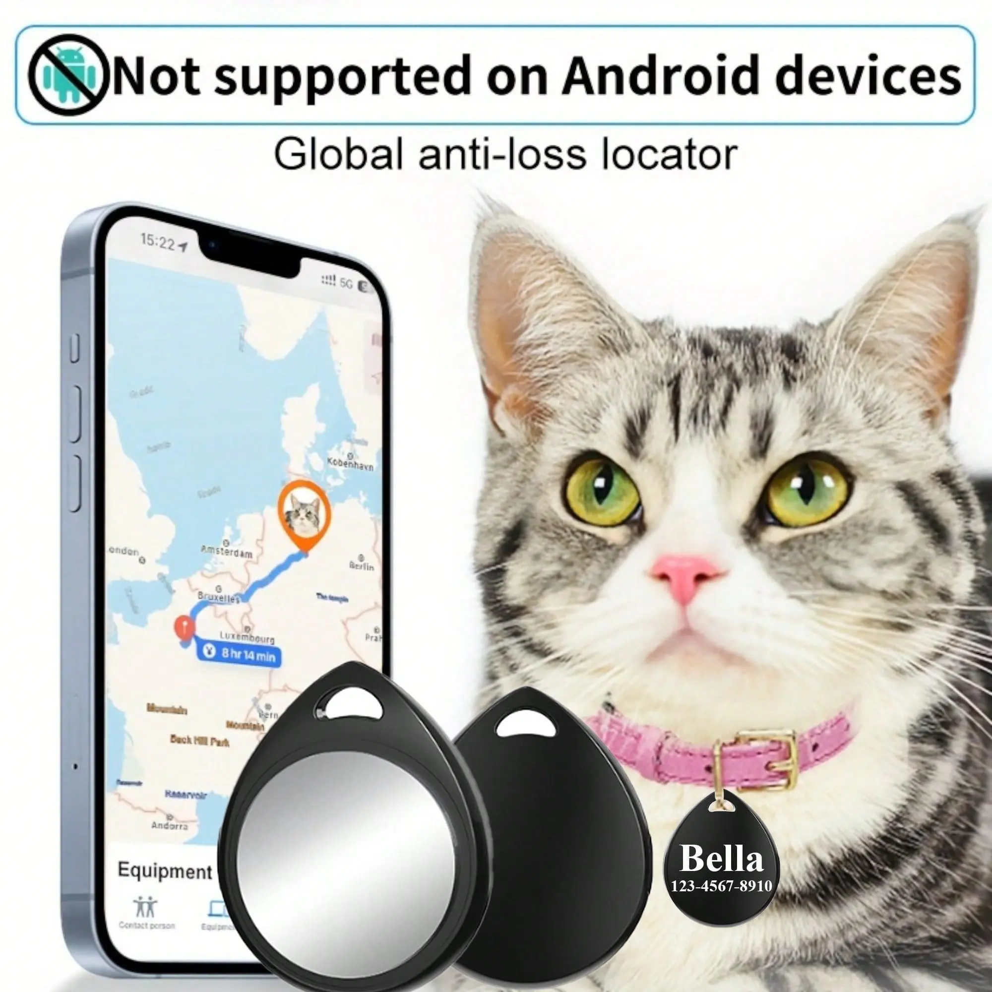 Customizable Pet Anti-Lost Device, Pet Smart Anti-Loss Tracker, IOS Compatible Only, Cat/Dog Tracking Collar, Pet Accessories, Double Insurance Against Getting Lost, Perfect Gift For Pets