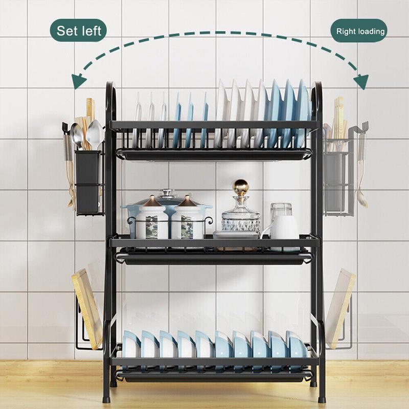 Product Introduction of 3 Tier Dish Drainer Rack with Drip Tray Cutlery Holder Plate Rack Kitchen Sink 48