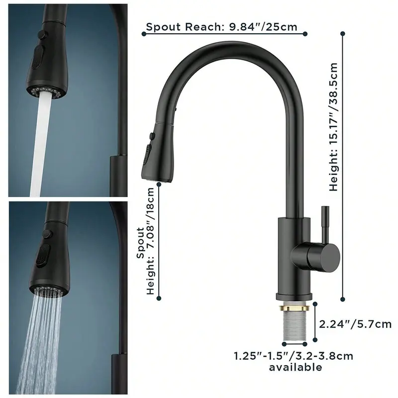 1pc Pull-Down Sprayer Kitchen Faucet Black, 360 Degree Kitchen Sink Mixer Taps Pull Out Spout Spray Single Lever Mono Tap- Included Accessory Kit 1