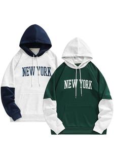 Men's Colorblock Letter Print Hoodie, Casual Loose Long Sleeve Hooded Sweatshirt for Fall & Winter, Men's Clothes for Daily Wear