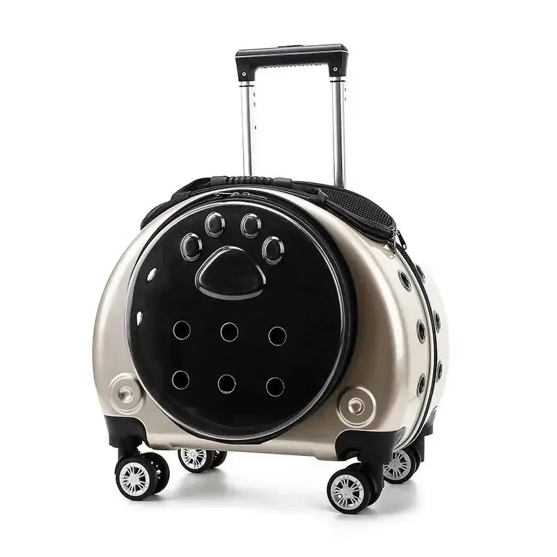 Pet Dog Trolley Suitcase Luggage with Wheels Carrying Transparent Breathable Carrier Backpack Stroller 2