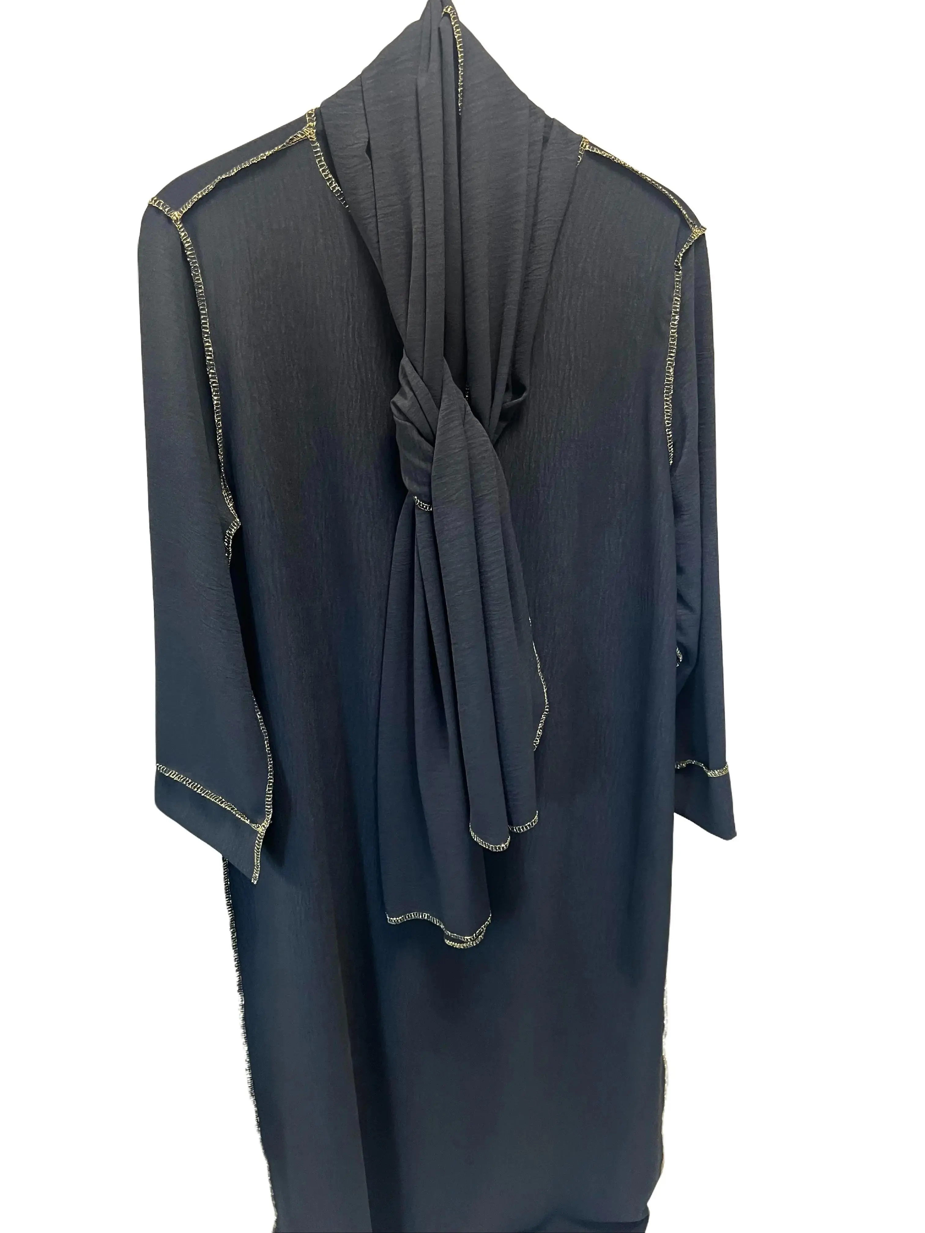 Black Abaya with Gold Trim eith scaf for Women - Perfect for Formal and Casual Occasions dress
