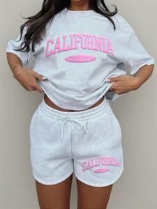 Women's Letter Print Tee & Drawstring Waist Shorts Set, Cozy T-shirt & Shorts for Daily Outdoor Wear, Ladies Summer Clothes, Suits, Fit