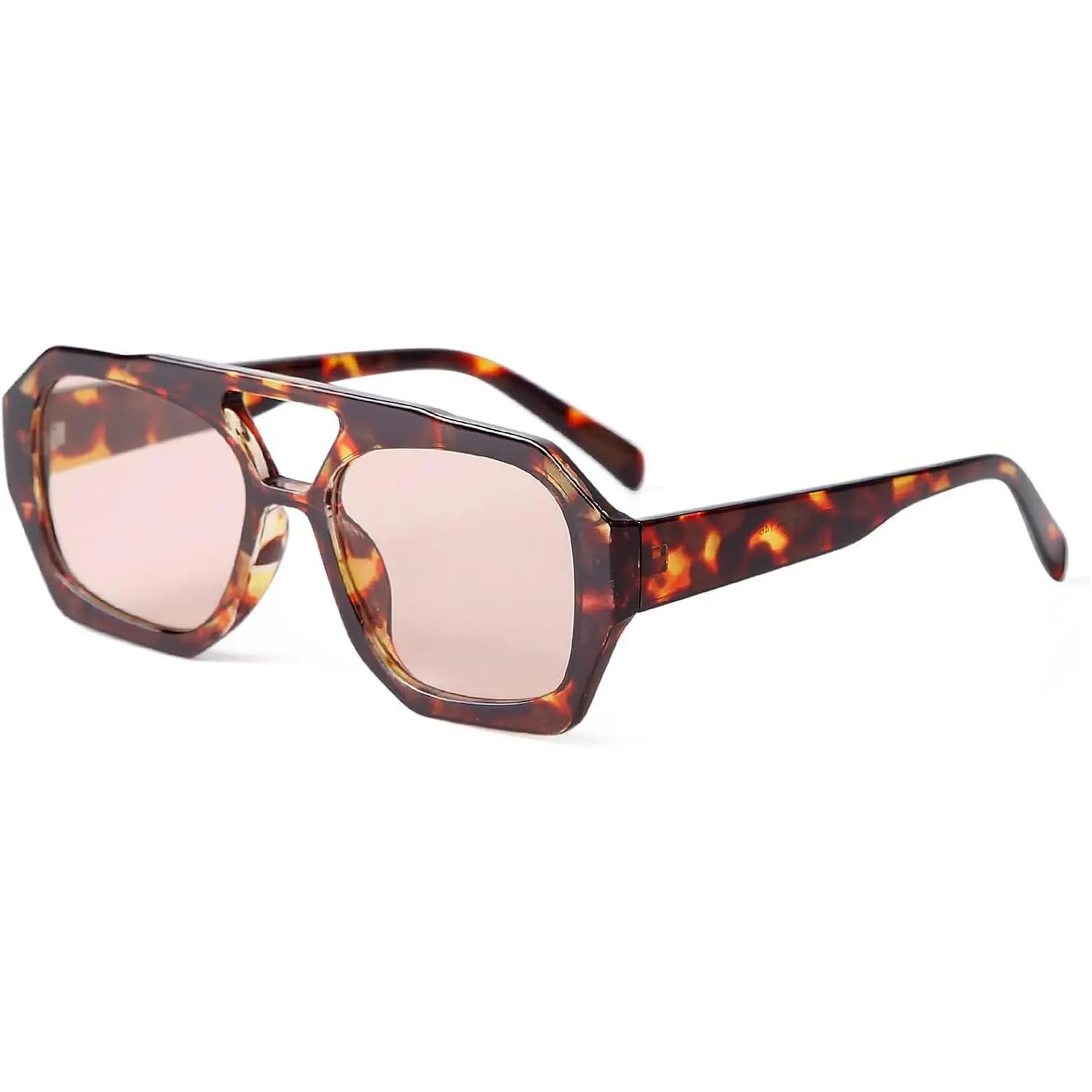 Laurinny Hexagon Pilot Sunglasses for Women Retro Square Sunglasses 70s Tinted Double Bridge Geometric Sun Glasses