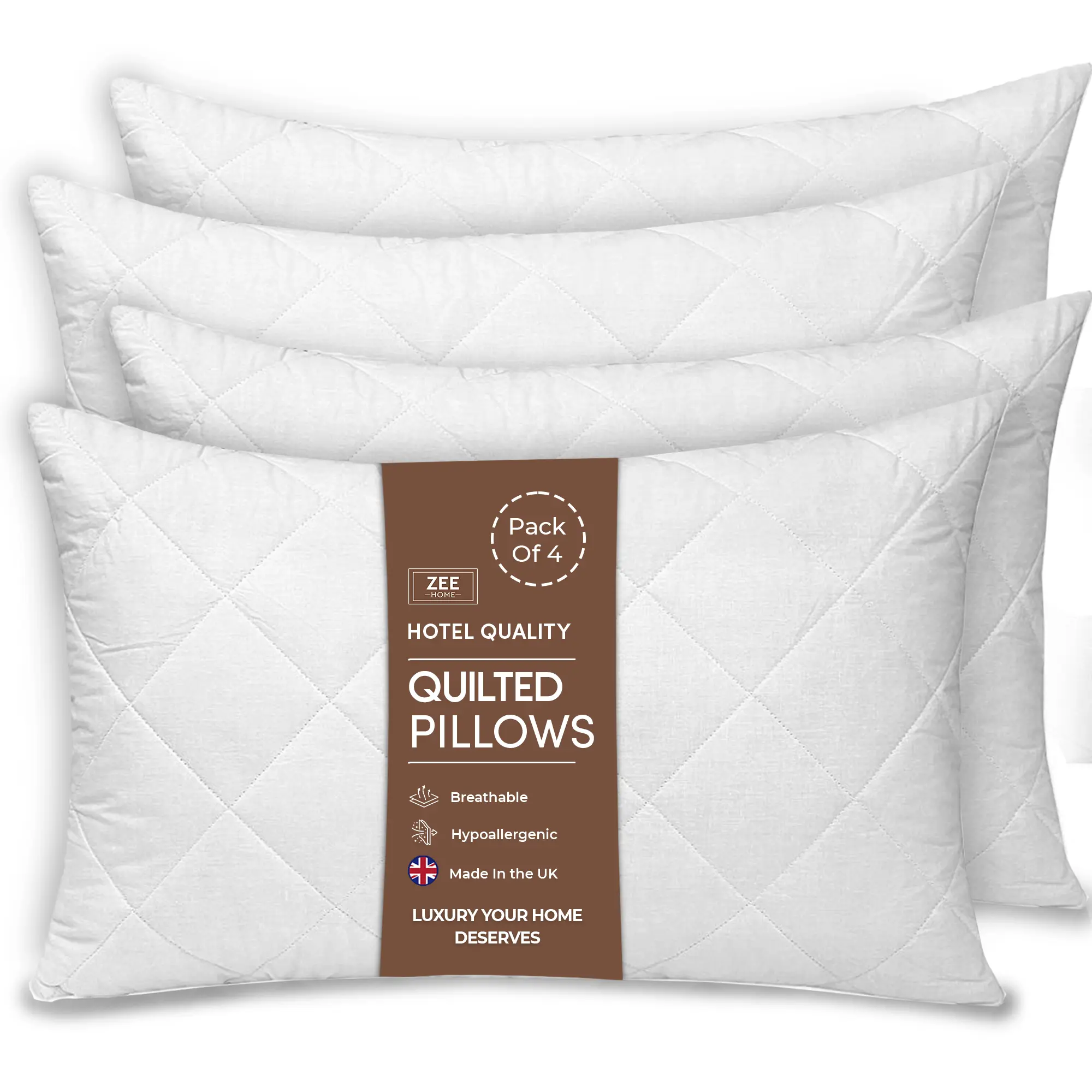 Non-Allergenic Quilted Pillows 48cm x 74cm, Soft Hollow Fiber Filled Back and Down Support Alternative Pillows, tiktok shop Sale