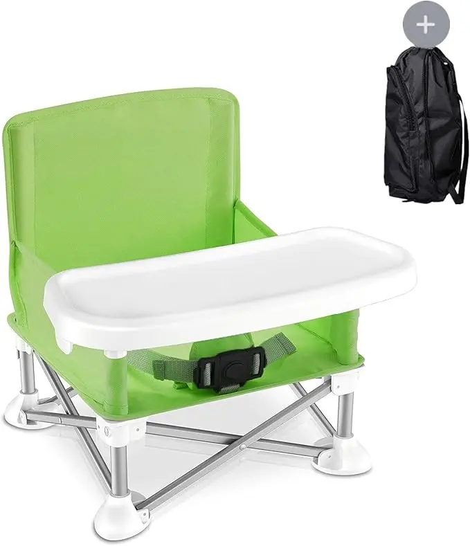 Baby Folding Dining Chair Portable High Multifunctional Child Little Seat Dining Aluminum Alloy Travel Compact Booster Seat with Tray Green 0