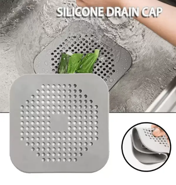 Portable Square Silicone Drain Cover for Bathtub Shower and Sink - Hair Catcher and Filter