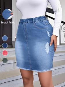 Women's Fitted Elastic Denim Skirt, Sexy Plain Design, Perfect for Party & Daily Wear, Casual Style with Zipper Fly Closure