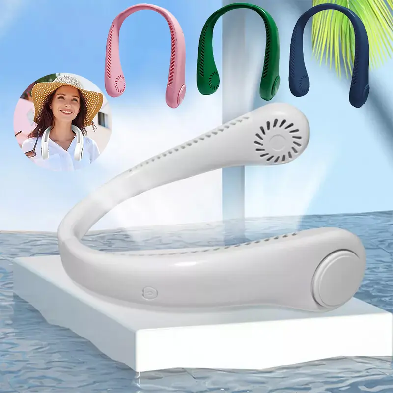 Portable Neckband Fan Bladeless Lazy Neck Hanging Cooler USB Rechargeable small Cable Button 8