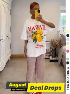 Women's Fruit Print Round Neck Tee, Loose Fashion Casual Crew Neck T-shirt for Daily Holiday Vacation Outdoor Wear, Ladies Clothes for All Seasons, Womenswear, Summer Top, Tshirt, Streetwear