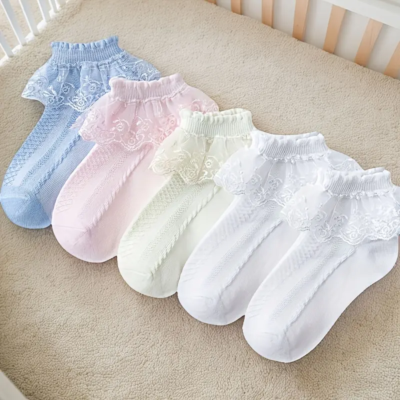 5 Pairs of Girls Socks Lace Ruffle Breathable And Comfortable Dance Princess Socks 1