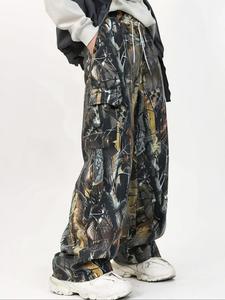 Men's Plants Print Cargo Pants, Loose Casual Comfy Trousers for Fall & Winter, Men's Bottoms for Daily Wear