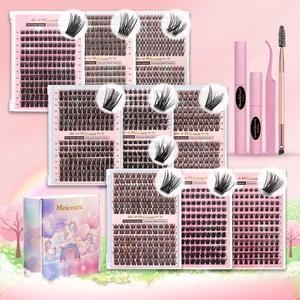 Eyelash Extensions Kit, 1 Set Including 3 Styles Clusters Eyelashes, Glue, Tweezers, Glue Remover, Eyelash Brush, Professional Eye Makeup Accessories for Women, Cosmetic