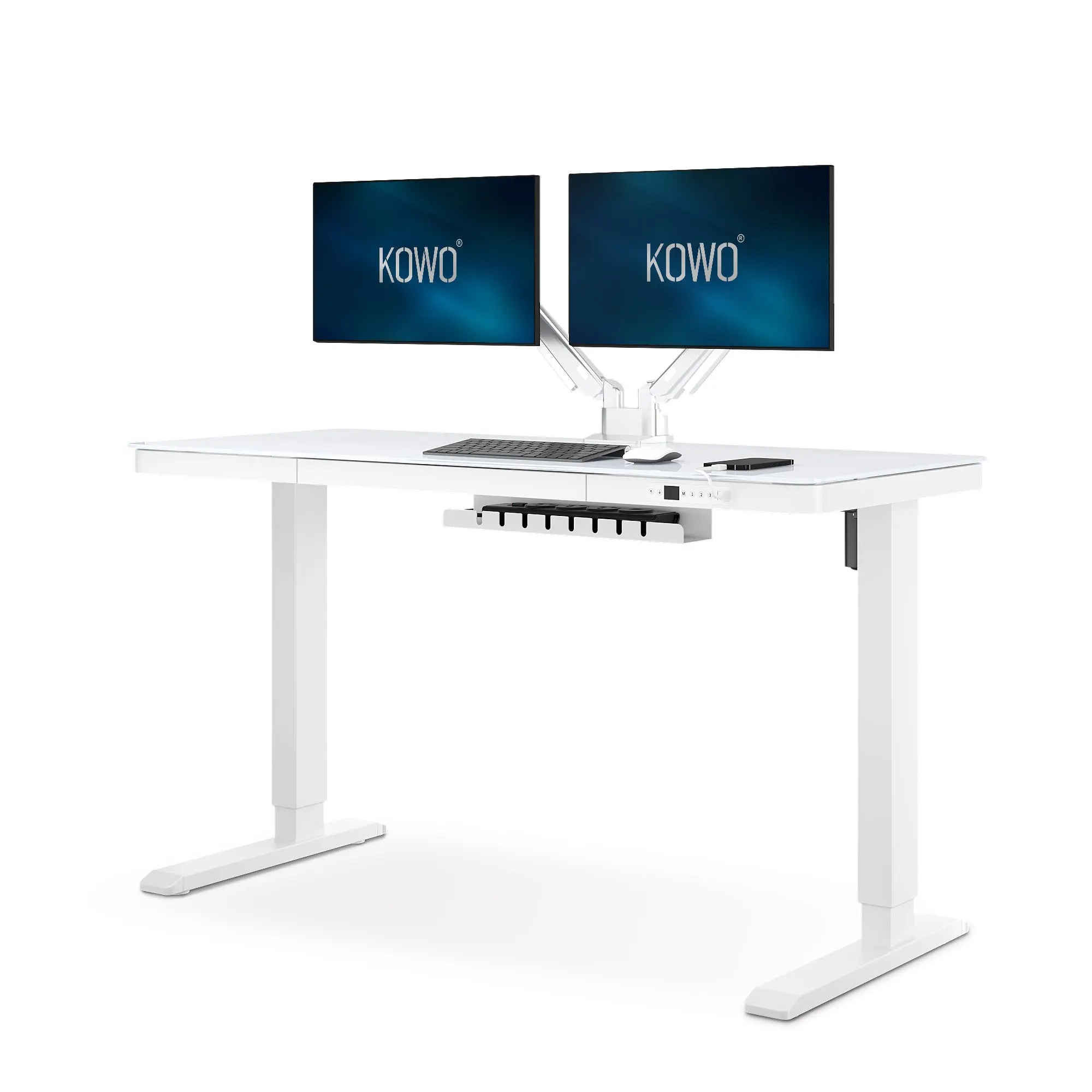 Vetra Series Glass Standing Desk with USB Hub, Cable Managment Tray