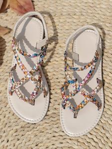 Women's Boho Style Braided Band Flat Sandals, Casual Versatile Toe Thong Sandals for Summer, Lightweight Breathable Comfortable Shoes for Daily Wear