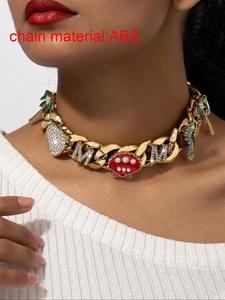 Fashion Letter & Heart Design Chunky Cuban Link Chain Necklace, Rhinestone Decor Cuban Necklace for Party, Trendy All-match & Exquisite Jewelry for Gift, Statement Necklace, Sparkling Rhinestones Chains, Trendy Fashionable Accessories