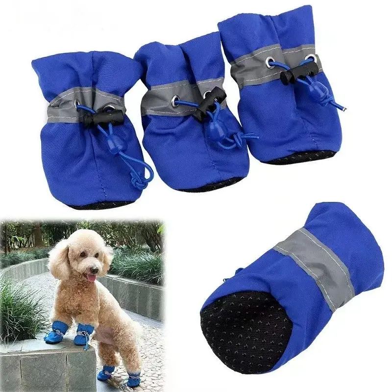 4pcs/set Waterproof Pet Dog Shoes Anti-slip Rain Boots Footwear for Small Cats Dogs Puppy Dog Pet Booties Pet Paw Accessories 0