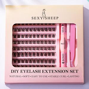 DIY Eyelashes Extensions Kit, 1 Set Individual D Curl False Eyelashes with 1 Count Eyelash Bond & Seal & 1 Count Tweezers, Mixed Length Fake Eyelashes Cosmetic for Women & Girls Eye Makeup Enhancement, Christmas Gift, Eyelashes Extensions