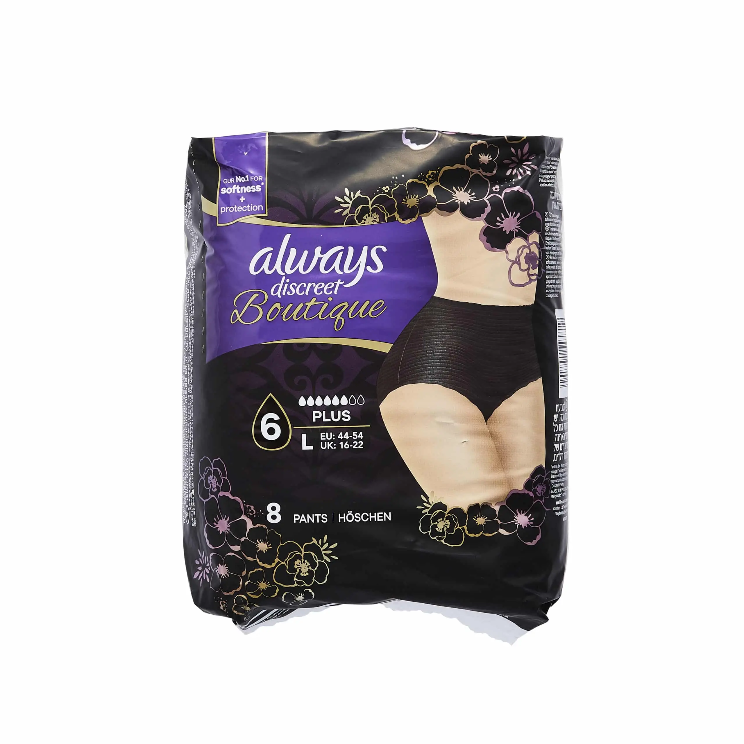 Always Discreet Boutique Incontinence Pants Black Large Plus 8's