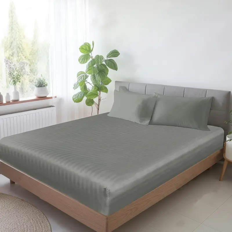 Luxury Soft Stripe Fitted Sheet Extra Deep 40cm 600 Thread Count 100% Egyptian Cotton Cozy Elasticated Bed Cover Double Super King Bedding Size 1