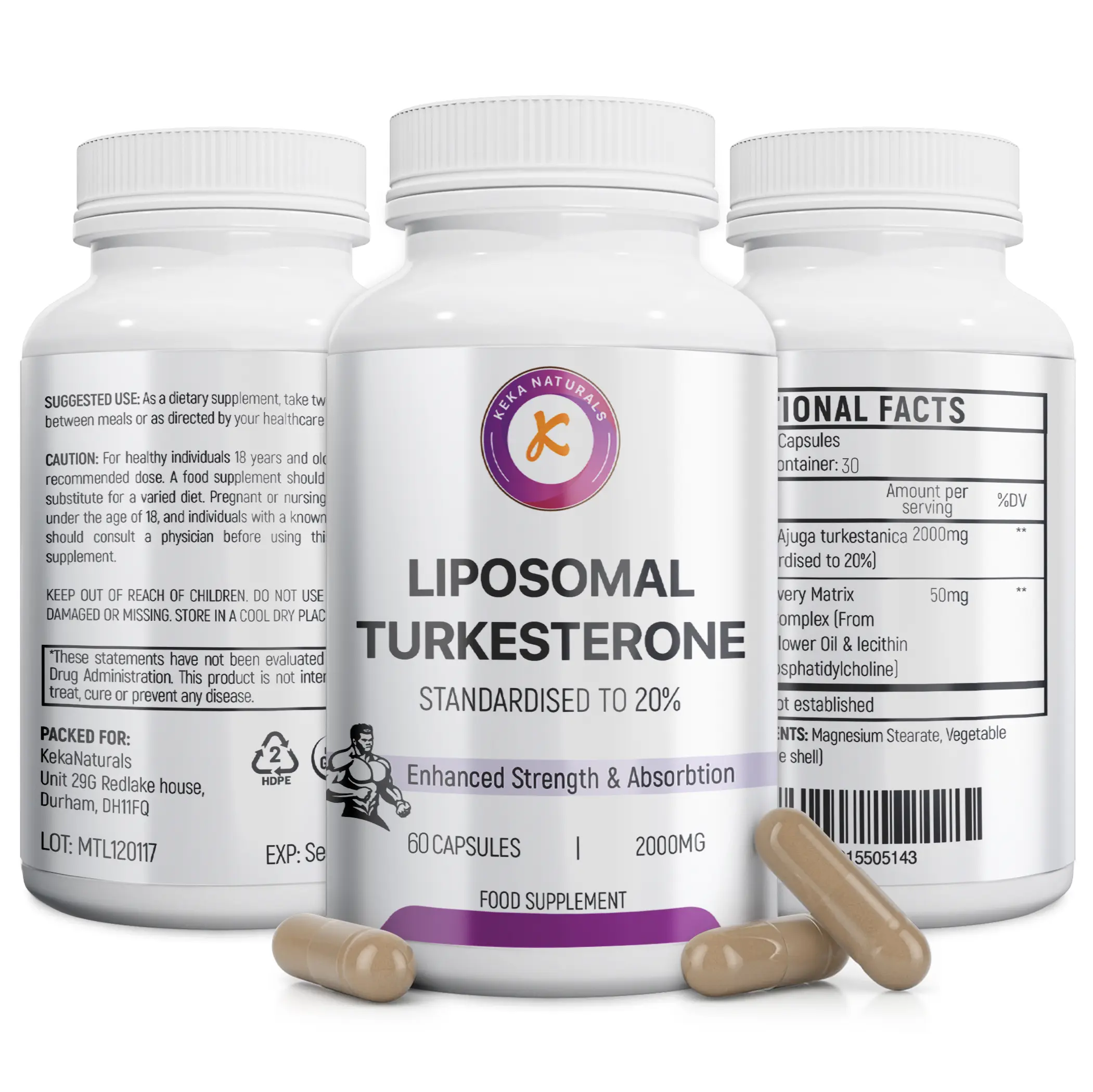 Liposomal Turkesterone 2000mg, 60 Capsules, Standardised to 20%, Ajuga Turkestanica Extract, Ultra High Absorption, No Additives, Non-GMO, 60 Capsules