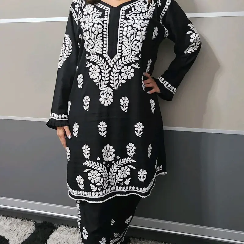 very popular lucknowi suit with tulip tourser ,medium size chest size 21 2