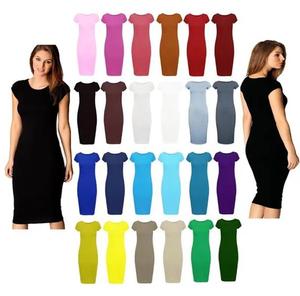 Findfashion Women's Short Cap Sleeves Crew Neck Bodycone Midi Dress For Ladies