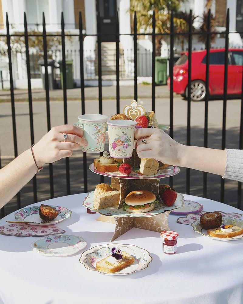 Product Introduction of Pack of 24 Vintage Floral Cup & Saucer Afternoon Tea Set, Truly Scrumptious Disposable Tableware for Birthday or Garden Party, Baby Shower, Wedding, TRULYCUPSET24 Drinkware Plastic 6
