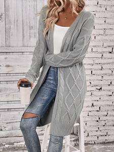 Women's Plain Chunky Cable Open Front Knitting Long Cardigan, Elegant Classy Casual Comfort Basic Long Sleeve Cardigan, Cardigan for Women, Lady Knitwear for Fall & Winter