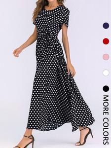 Women's Polka Dot Print Tie Waist Dress, Casual Fashion Short Sleeve Dress for Daily Outdoor Wear, Women Dress for Summer