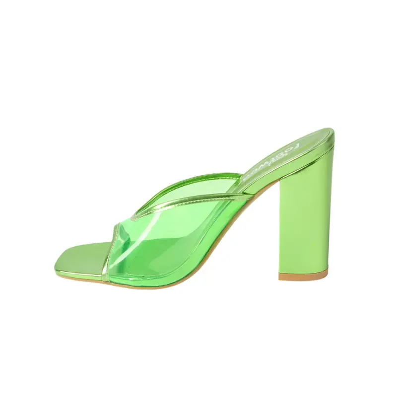 Darcy Neon Green Block Heels with Clear Strap – Chic & Comfy 1