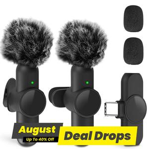 Portable Wireless Lavalier Microphone, 1 Set Professional Wireless Collar Clip Mic for iPhone & Android Phone, USB Rechargeable Mic Black Plug-play Lapel Live Streaming Mic for Video Recording, Teaching, Interviews, Podcast, Audio