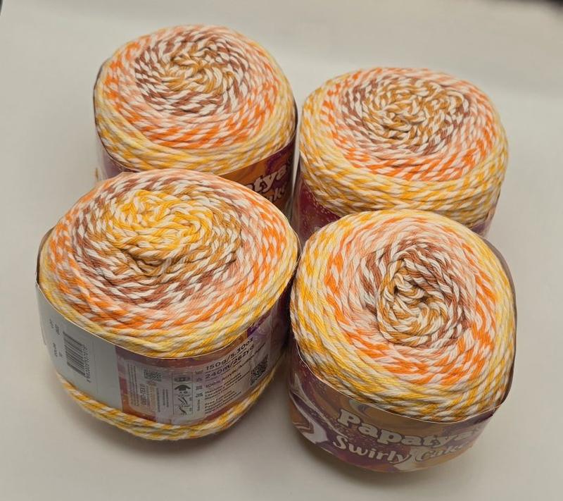Product Introduction of Papatya Swirly Aran Yarn Cake.4 x 150g 240m 100% Acrylic Super soft Vibrant colours. 6
