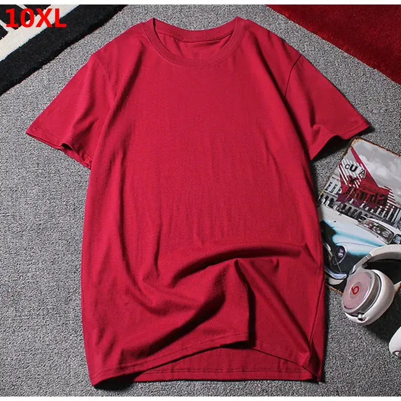 Summer Men's Short-sleeved 10XL 9XL 12XL Round Neck Half-sleeved Clothes Large Size T-shirt Cotton Solid Color Tops Oversized 0