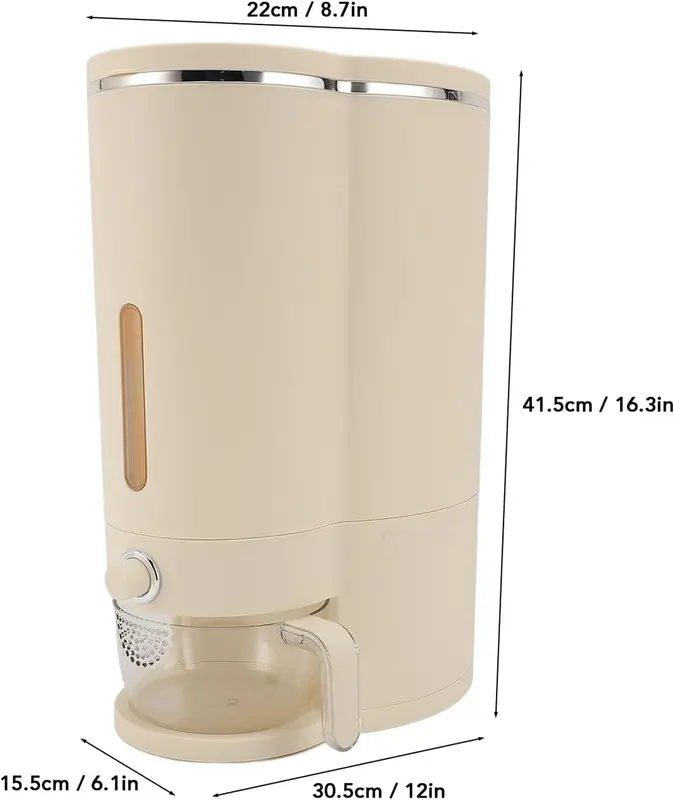Food Dispenser, Rice Bucket Rice Box Container Kitchen Food Grain Storage Container Household Upgrade Rice Dispenser Transparent Metering Cylinder with Lid Automatic Rice Storage Tank (10KG) 5