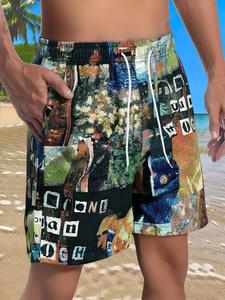 Men's Floral Print Beach Shorts, Casual Loose Quick Drying Swim Shorts for Summer, Men's Swimwear Bottoms for Beach Vacation