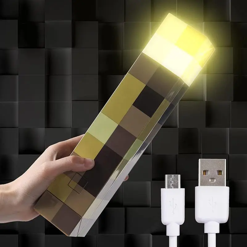 Pixel Brownstone Torch Lamp | 11 Inch LED Night Light | USB Charging Port with USB cable included