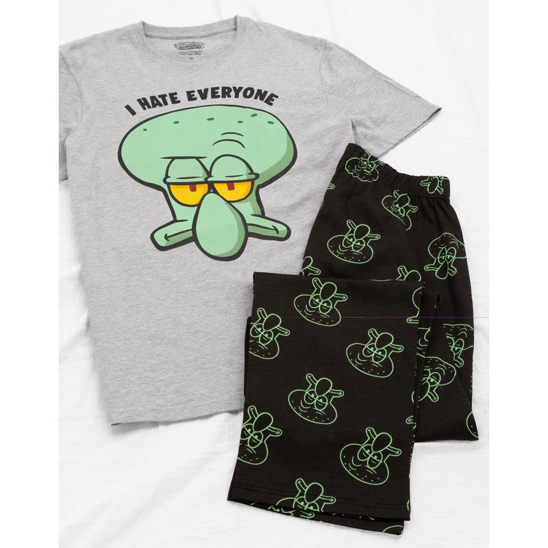 Vanilla Underground x SpongeBob SquarePants Mens Grey Squidward Short Sleeve Long Leg Pyjama Set 1