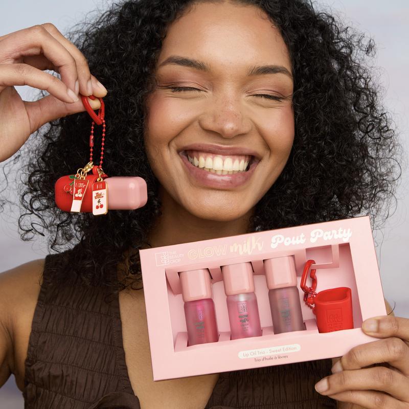 Glow Milk Lip Oil Set of 3 Shades - with Key Chain - Non-Sticky, Moisturising Formula with Jojoba Oil - The Beauty Crop 5