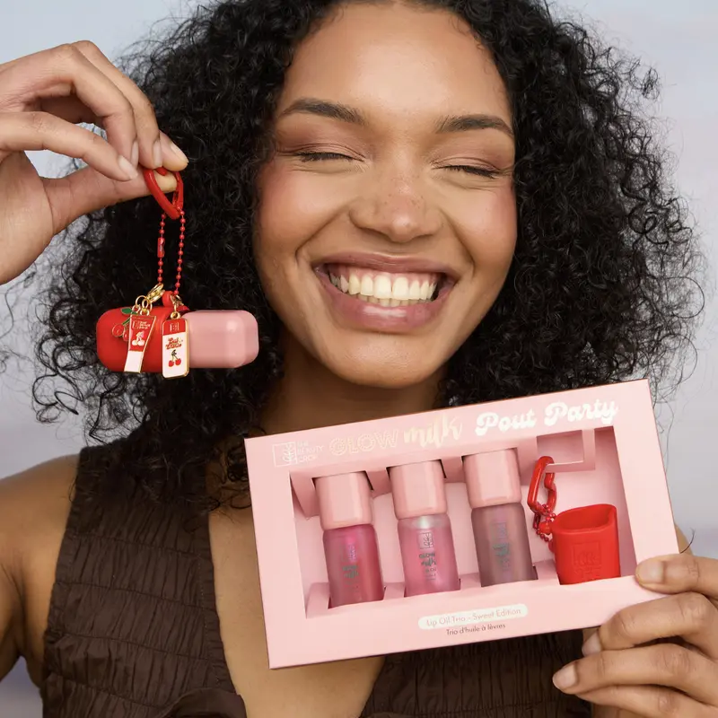 Glow Milk Lip Oil Set of 3 Shades - with Key Chain - Non-Sticky, Moisturising Formula with Jojoba Oil - The Beauty Crop 6