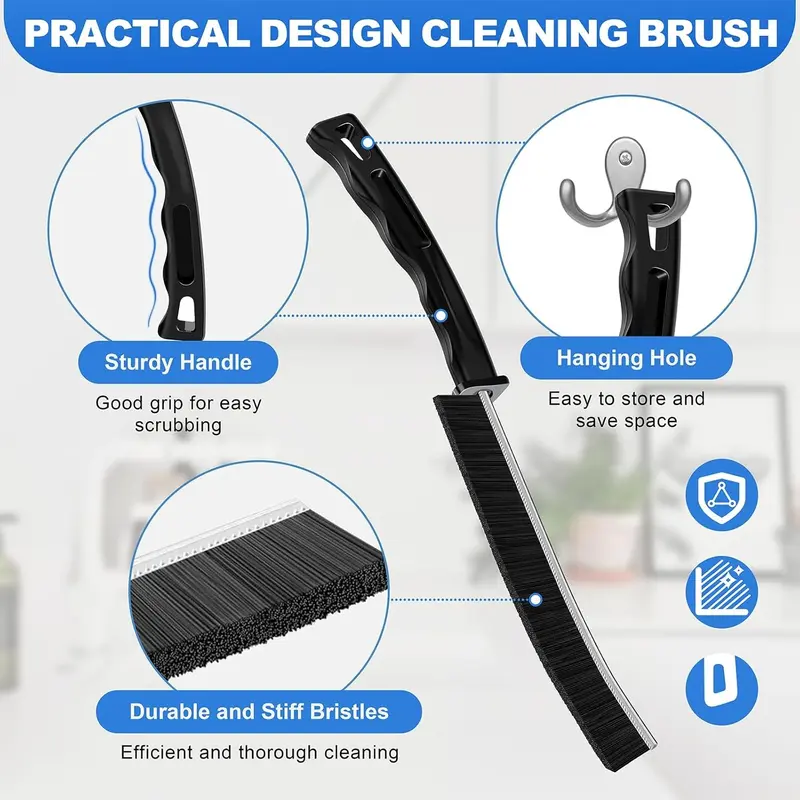 3PCS Hard Bristle Crevice Cleaning Brushes, Long Handle Bathroom Tile Grout Cleaner Brush, Narrow Curved Gap Cleaning Tool Scrubs Nooks and Crannies 6