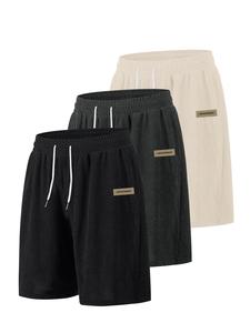 Men's Letter Patched Corduroy Shorts, Casual Loose Fit Drawstring Waist Shorts for Summer, Men's Bottoms for Daily Wear