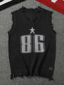 Men's Street Ripped Digits Mesh Sweater Vest, Casual Fashion Sleeveless Knit Top for Summer, Fashion Men's Knitwear for Daily Wear