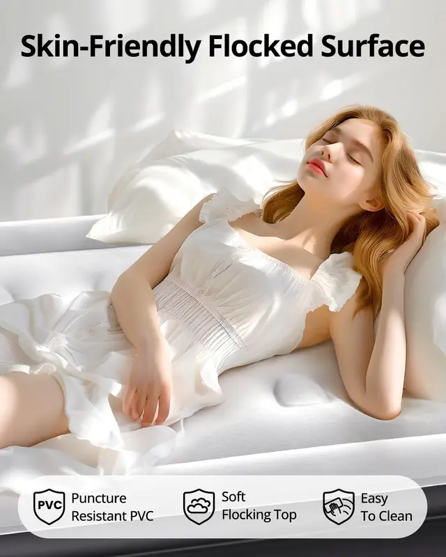 Air Mattress Single, Airbed with Built-in Electric Pump, Inflatable Mattress in 3 Mins Self-Inflation/Deflation, Inflatable Bed Flocked Surface Blow Up Bed for Home Camping Use, 190x99x46cm 2