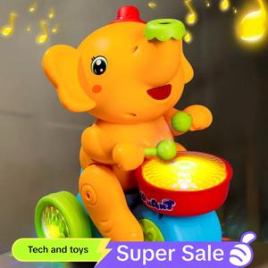 Elephant Design Electric Toy, Musical Walking Elephant Drummer Toy with 2 Small Balls, Sensory Toy, Play