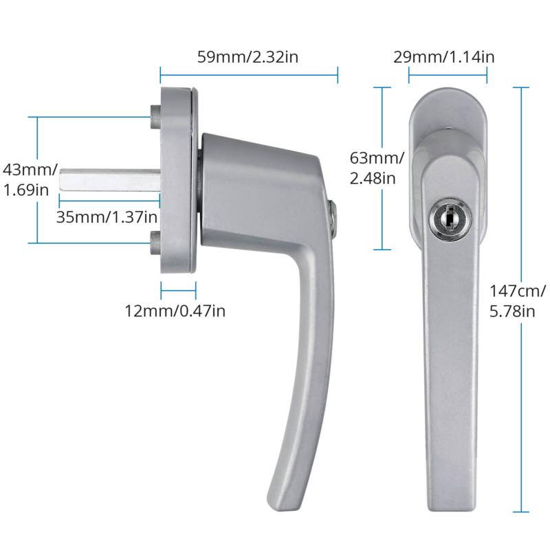 Product Introduction of 4Pcs Window Handle Key Locking Silver Universal Aluminum Double Glazing Fitting 13
